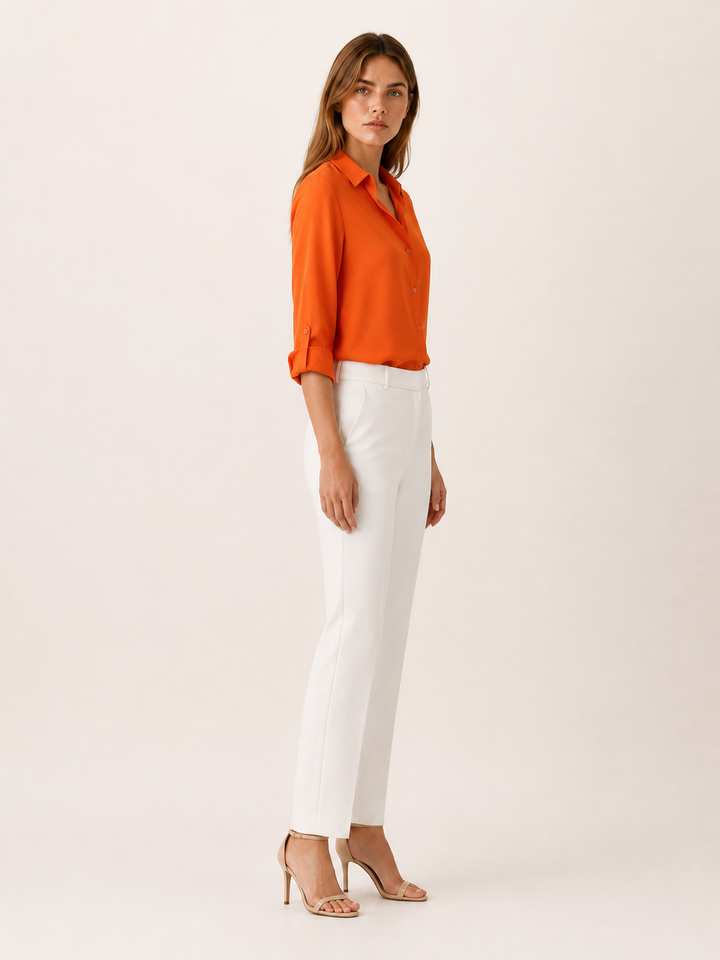 White Collared Blouse with Button Front – side view