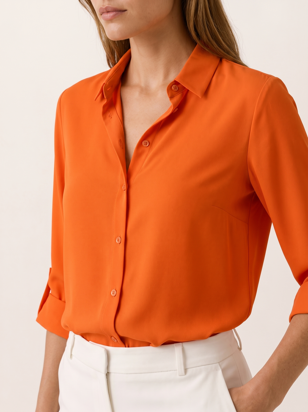 White Collared Blouse with Button Front – detail view