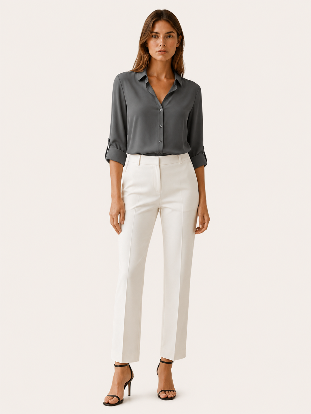 Orange Collared Blouse with Button Front – model view