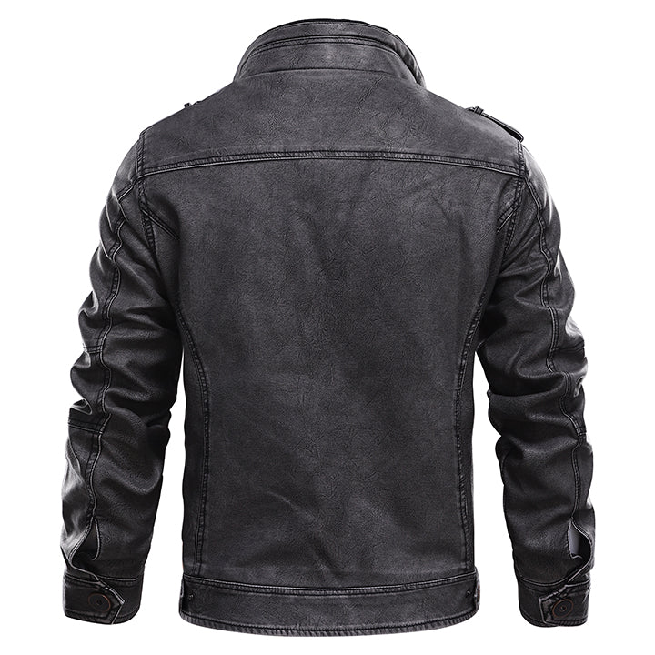 Black Bonanza leather jacket, back view showing fit