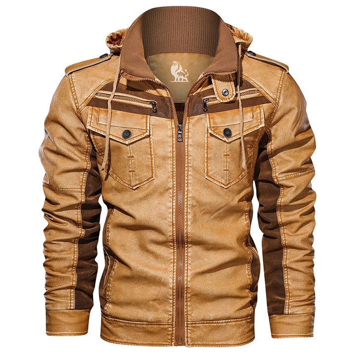 Peru Titan leather jacket, front view on model