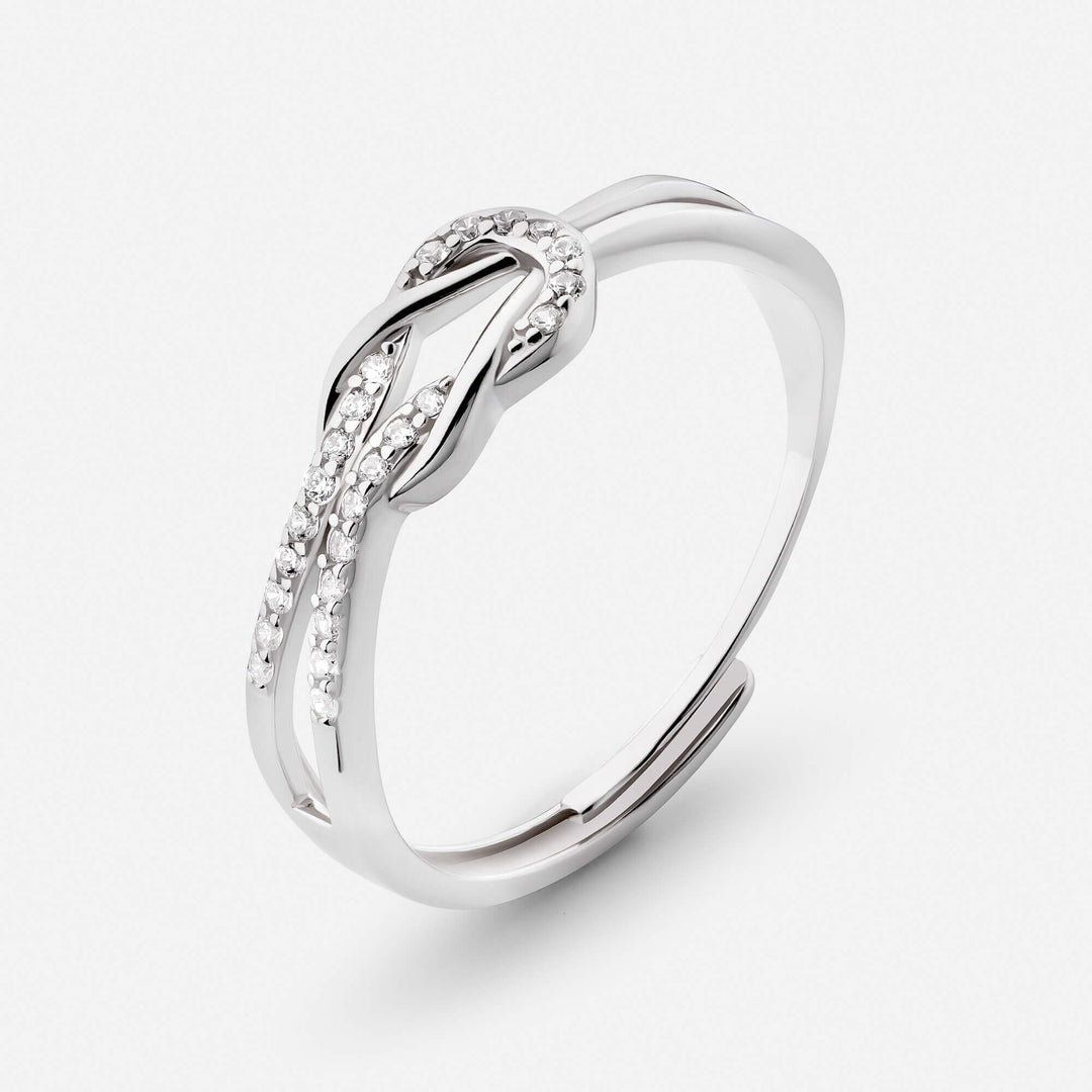 Twisted Knot Statement Ring styled with other silver womens rings