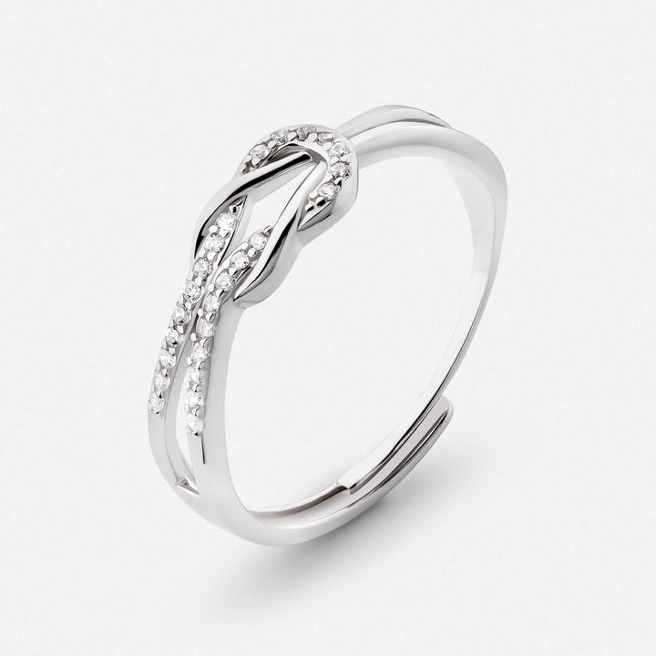 Twisted Knot Statement Ring styled with other silver womens rings