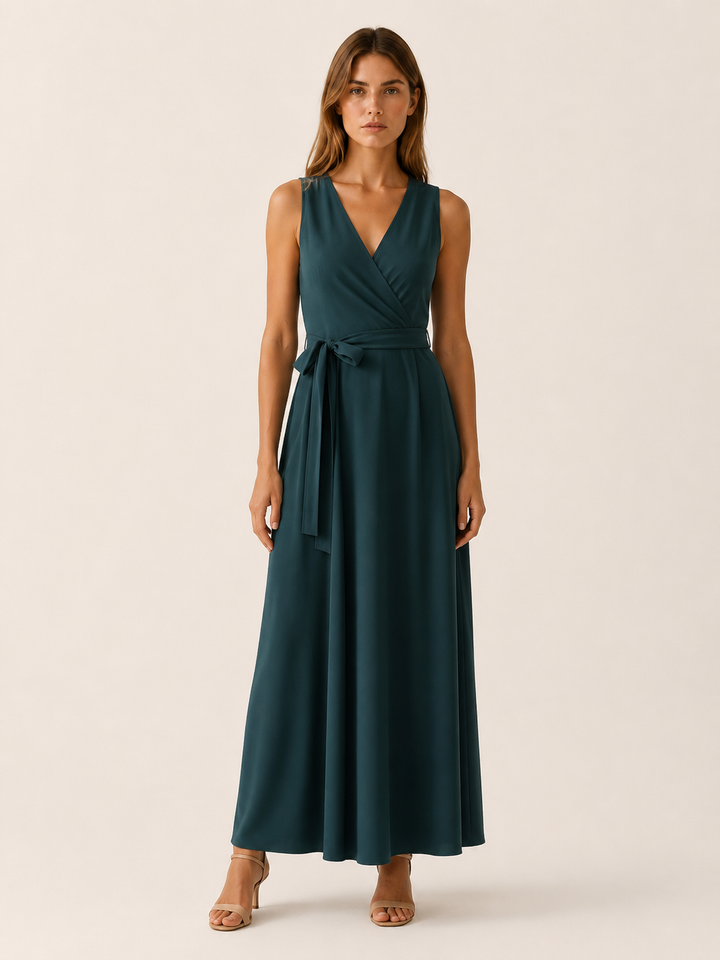 Red Maxi Dress with V Neck and Tie Waist – lifestyle