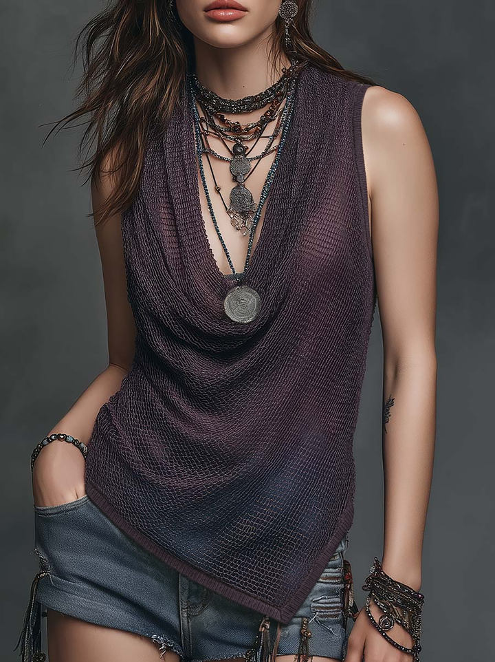 Romantic Boho Asymmetrical Hem Boho Knit Top