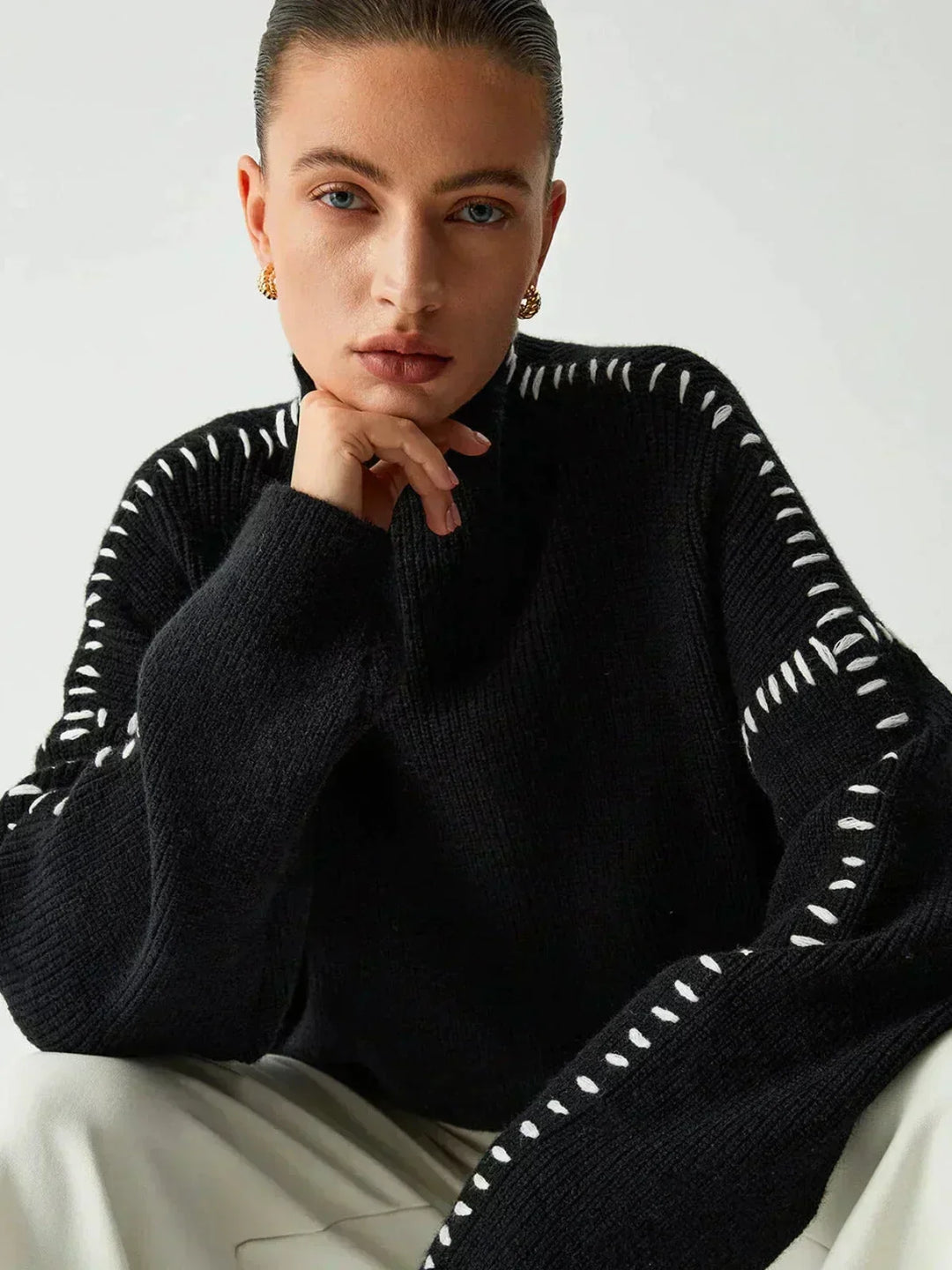 Nia | Women's Cropped Mock Neck Ribbed Sweater