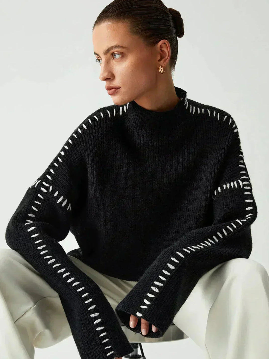 Nia | Women's Cropped Mock Neck Ribbed Sweater