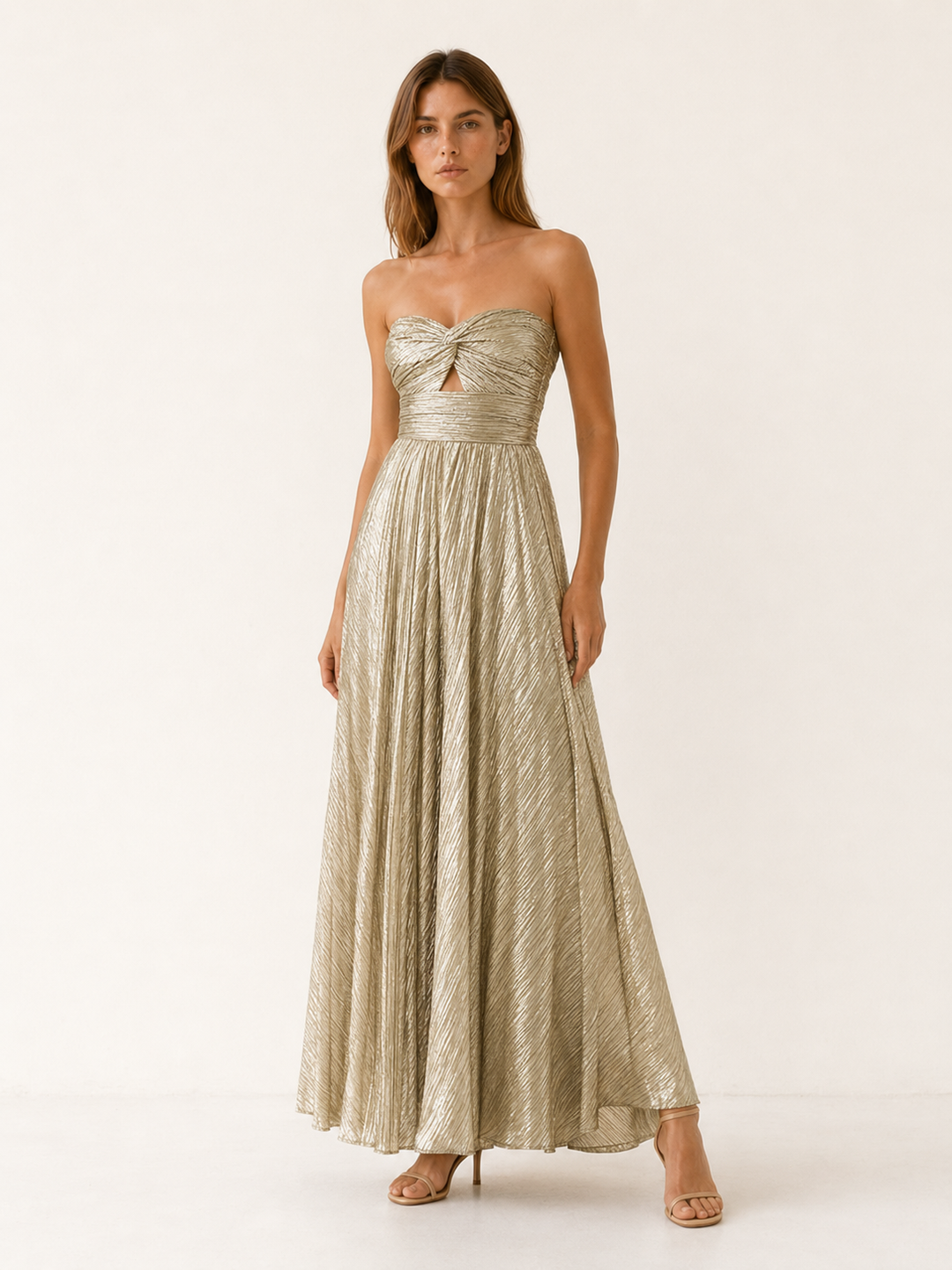 Black Metallic Maxi Dress with Strapless Pleated Design – lifestyle