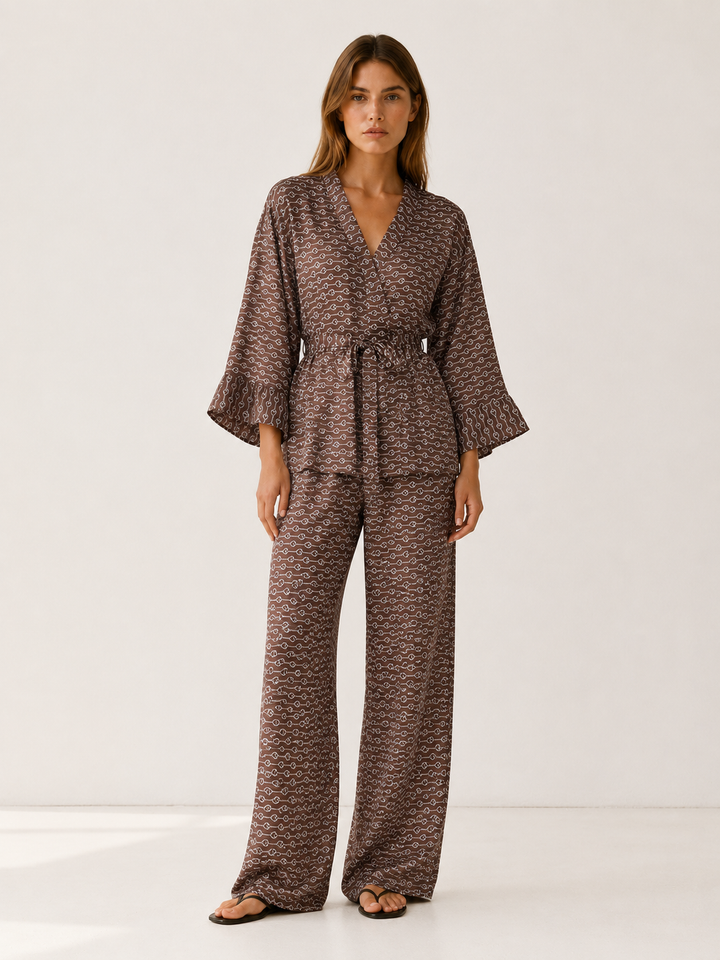 Linnea | Satin Pyjama Set with Belted Cardigan