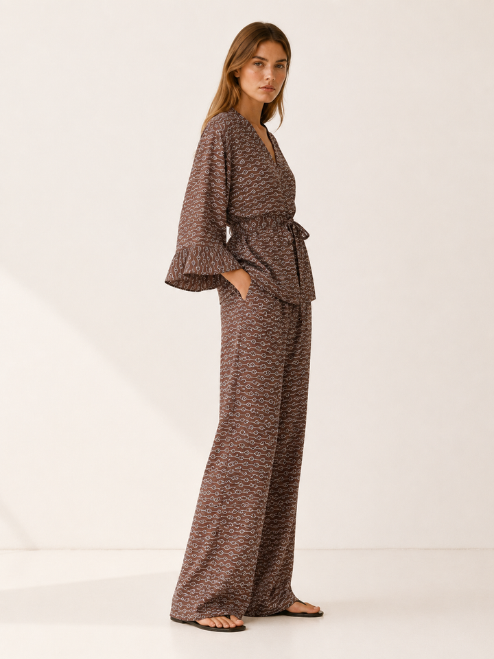 Linnea | Satin Pyjama Set with Belted Cardigan