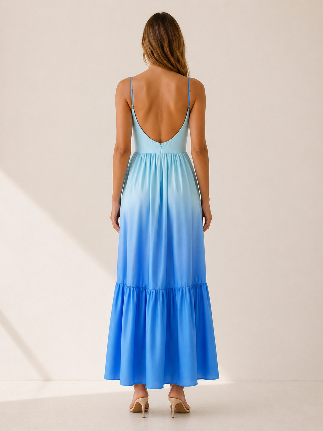 Blue Cut Out Maxi Dress with Tiered Skirt – side view