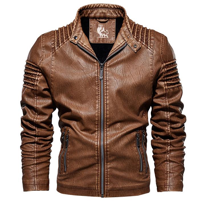 Saddle Brown Kingdom leather jacket, side view