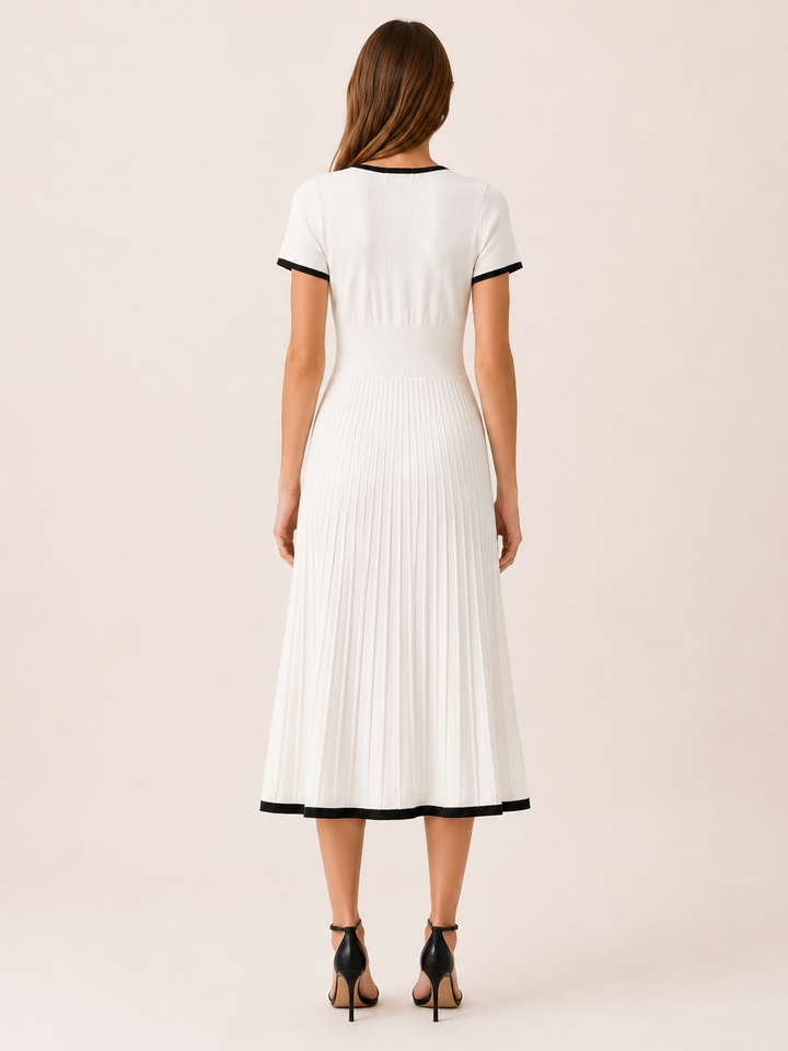 White Knit Midi Dress with Contrast Trim – side view