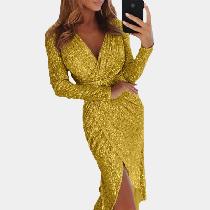 Sequin Wrap Long Sleeve Homecoming Dress