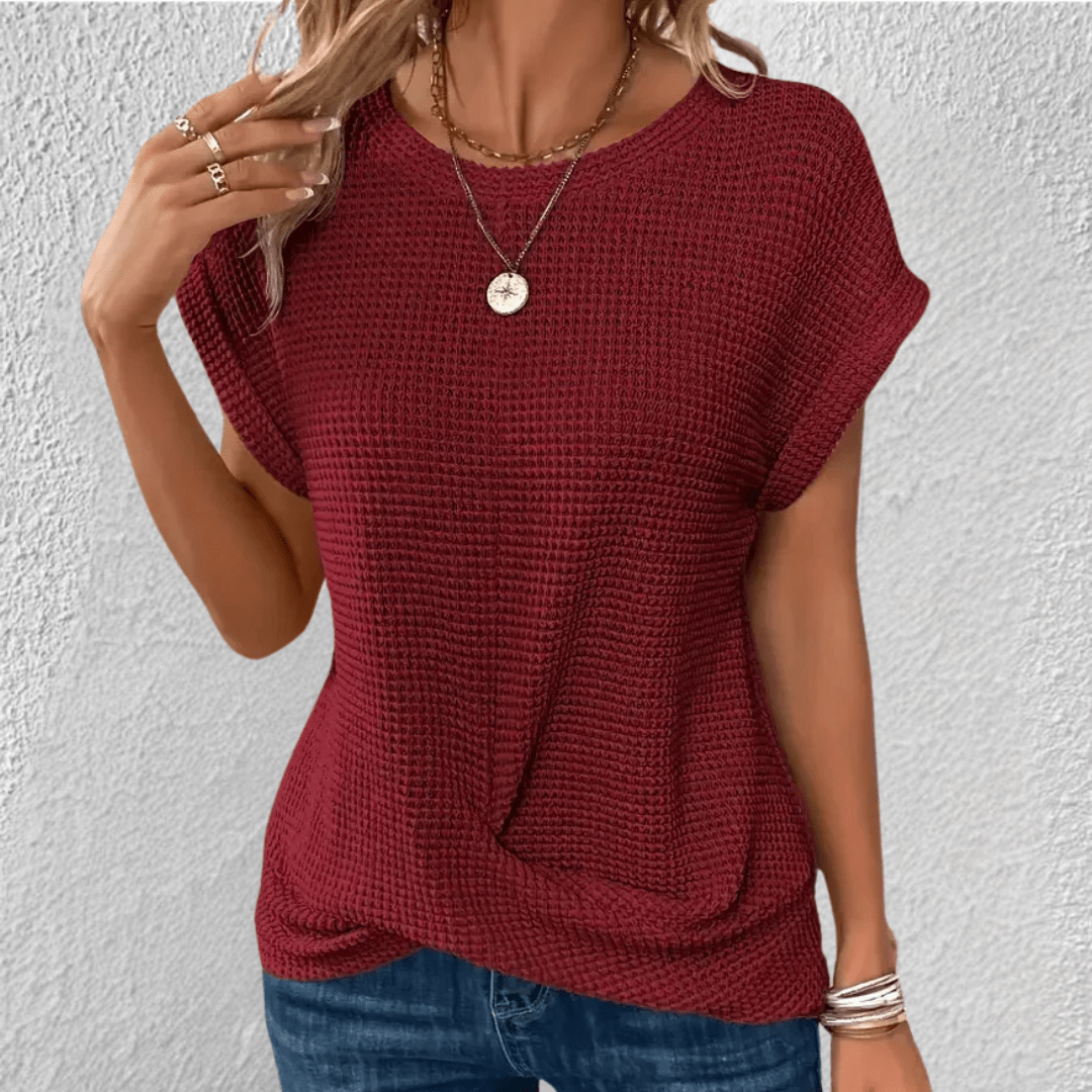 Luna Waffle-Knit Top — detail view