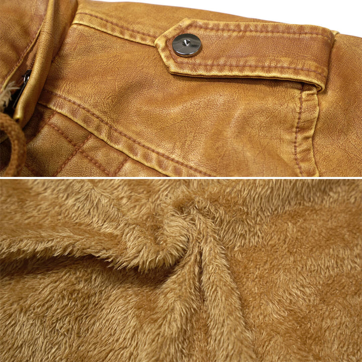 Close-up of the Luxury jacket's leather texture and zippers