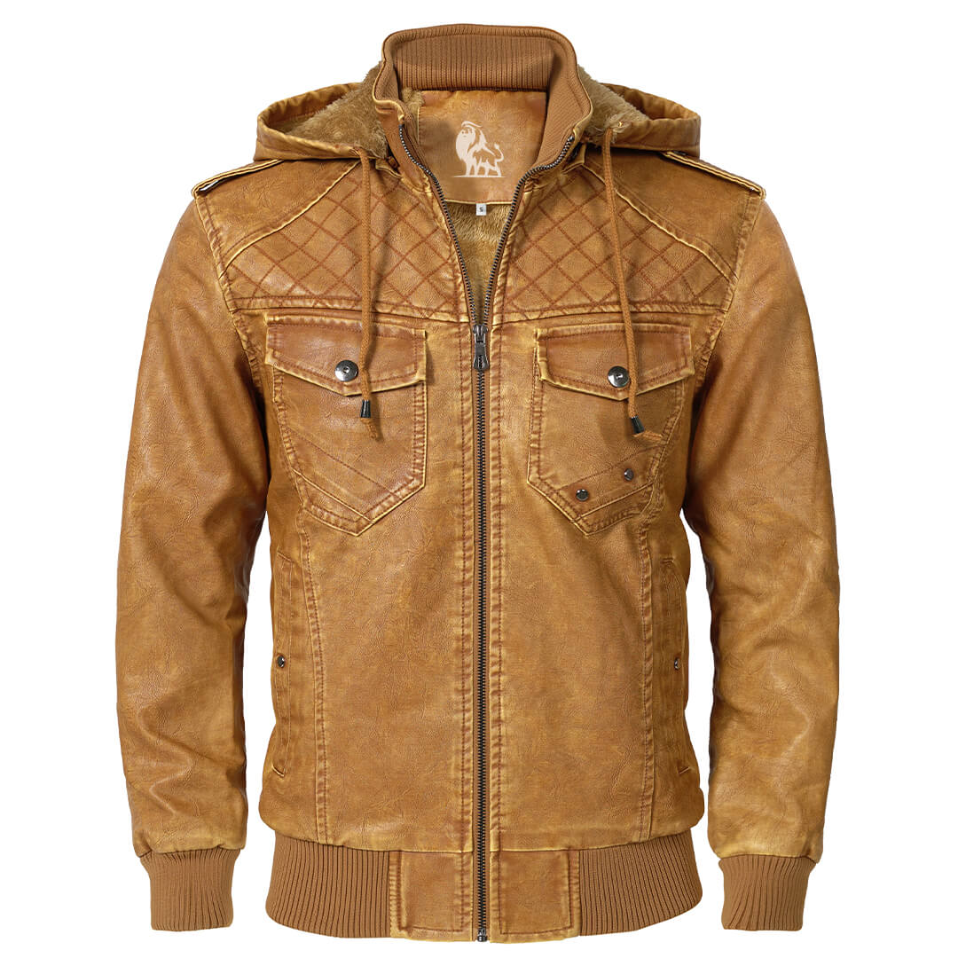 Peru Luxury leather jacket, front view on model
