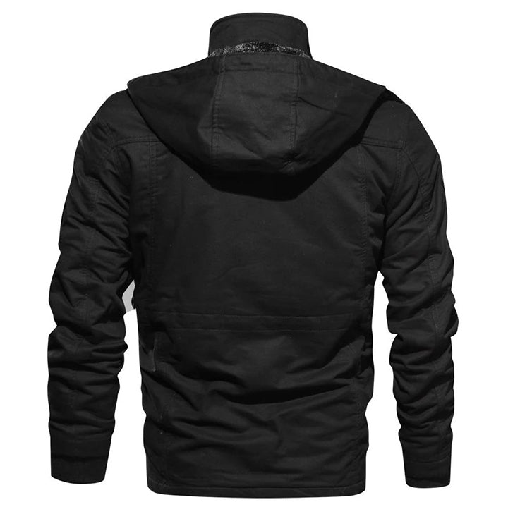 Black Survival cotton jacket, side view showing insulated fit
