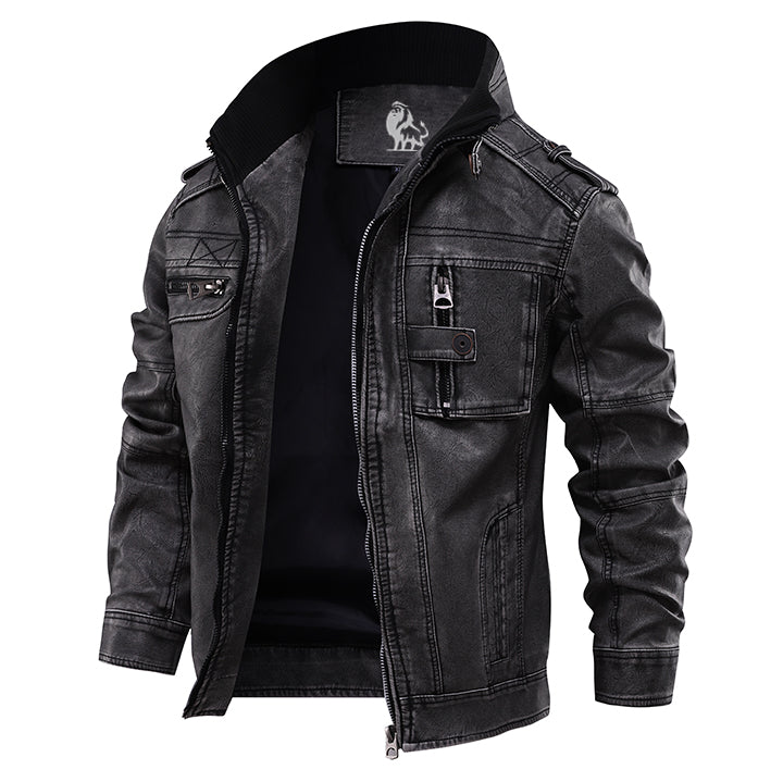 Black Bonanza leather jacket, front view on model