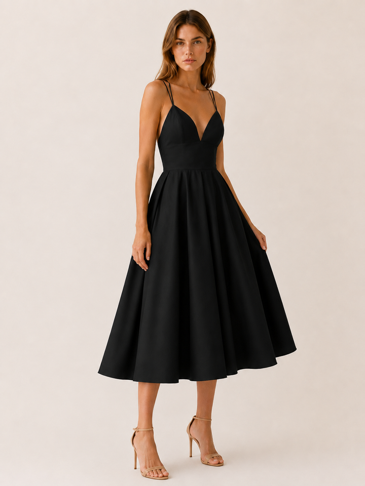 Red Strappy Midi Dress with Cross Back Detail – side view