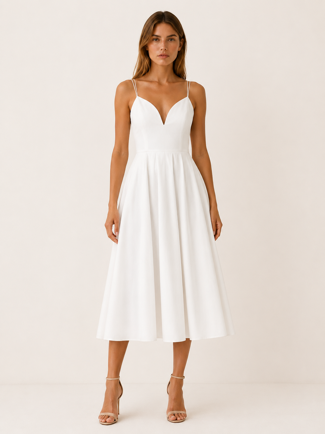 Black Strappy Midi Dress with Cross Back Detail – model view