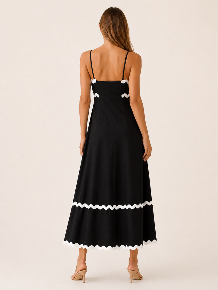 White Blue Scalloped Maxi Dress with Ric Rac Trim – side view