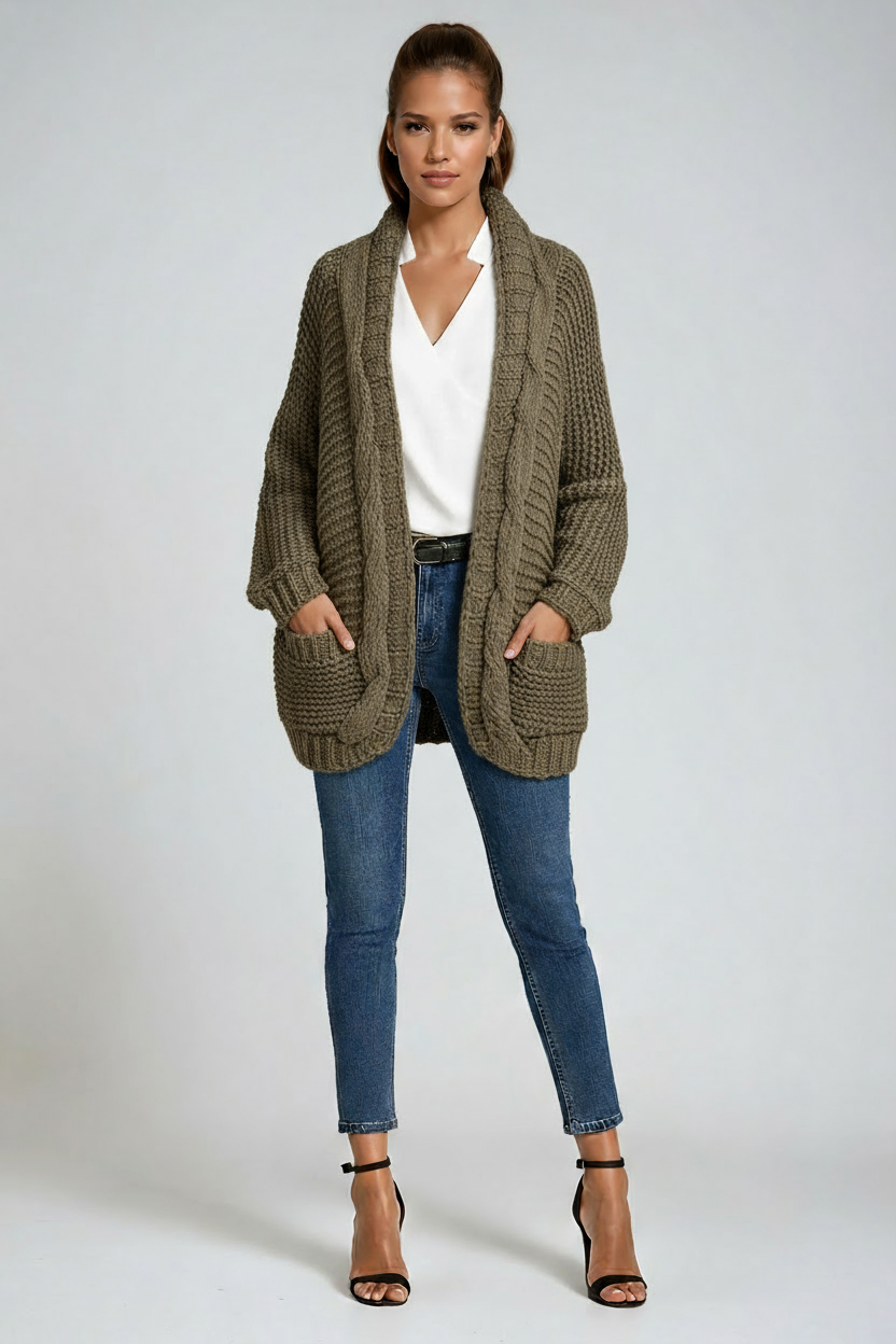 Women's Long Sleeve Cardigan | Knitted with Pockets