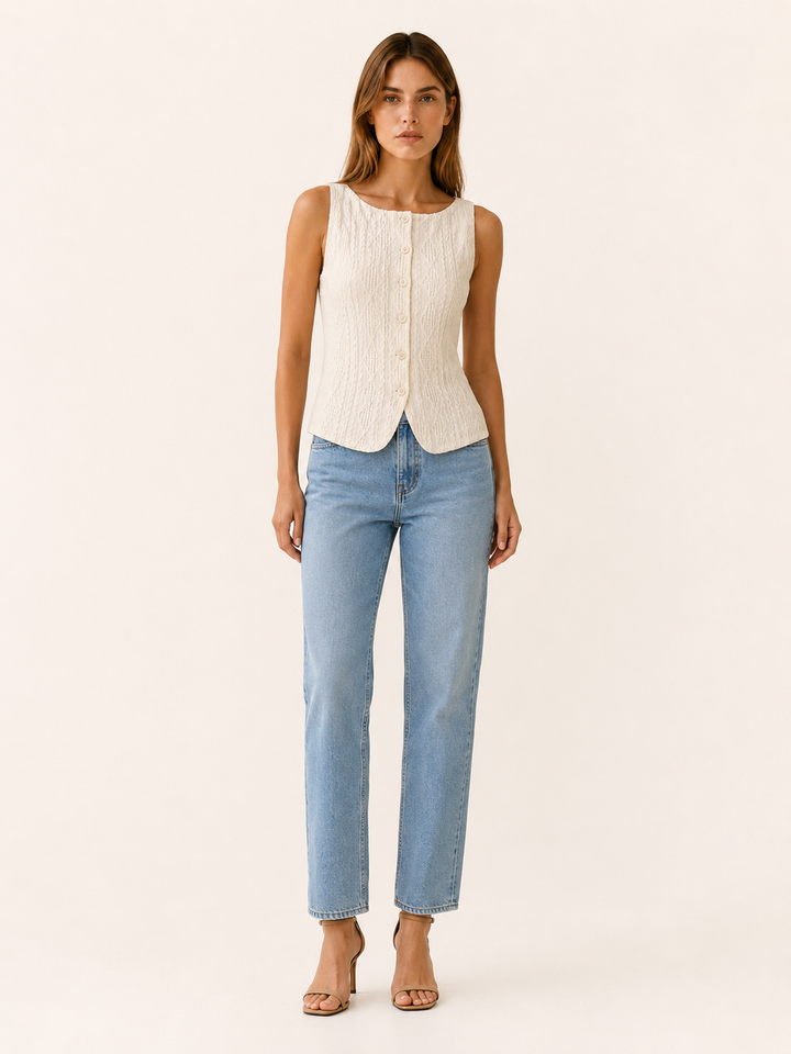 Mae | Button Tank Top with Boat Neck