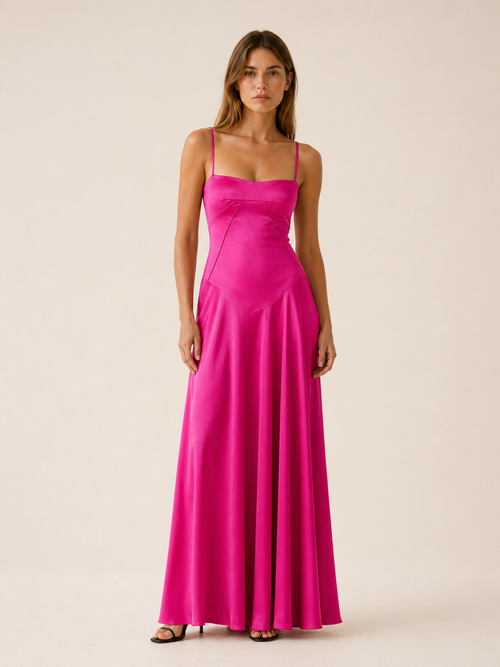 Black Satin Corset Maxi Dress with Lace Up Back – lifestyle