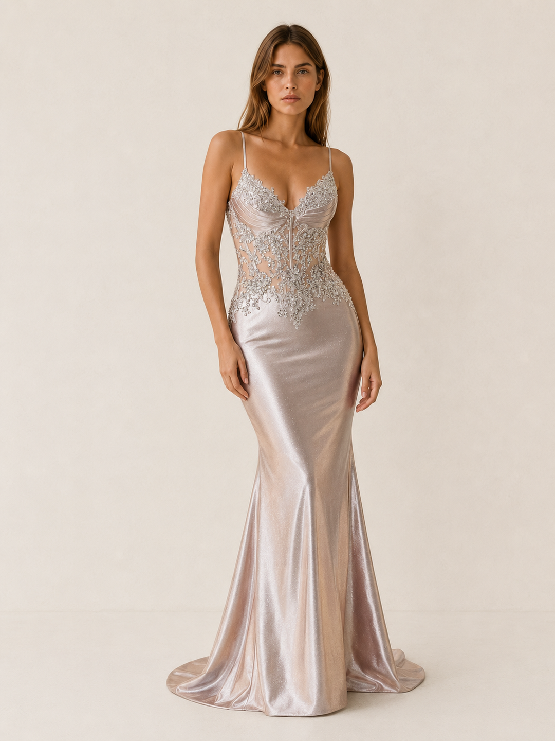 Women's Beaded Bodice Maxi Dress with Mermaid