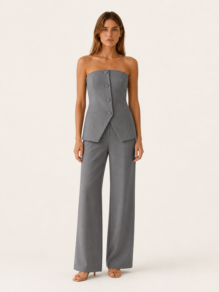 Maribel | Strapless Two Piece Set with Wide Leg Trousers