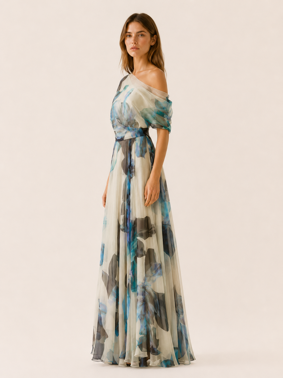 Women's Chiffon Maxi Dress with Asymmetrical