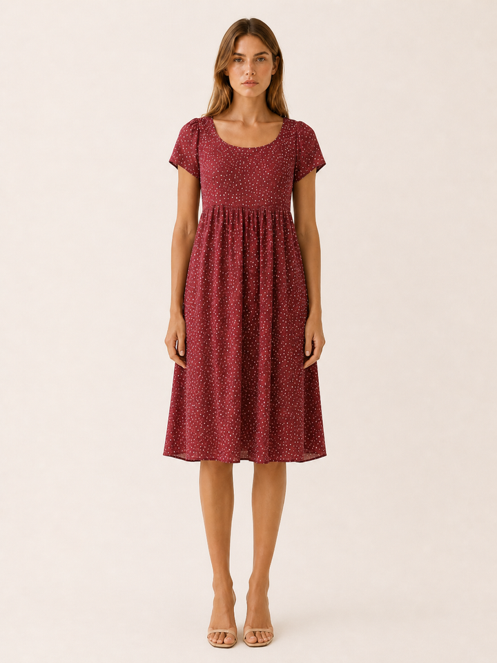 Red Boho Mini Dress with Relaxed Print – front view