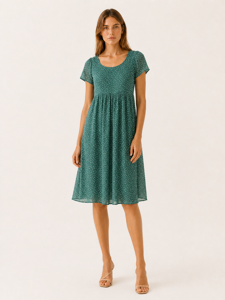 Green Boho Mini Dress with Relaxed Print – detail view