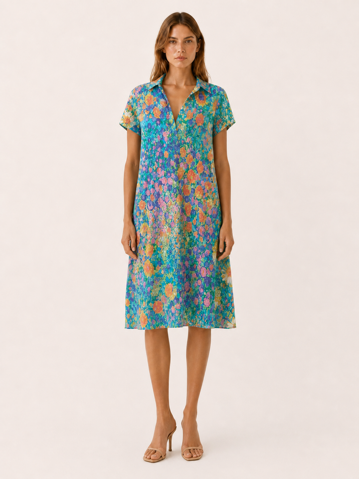 Green Boho Mini Dress with Relaxed Print – lifestyle