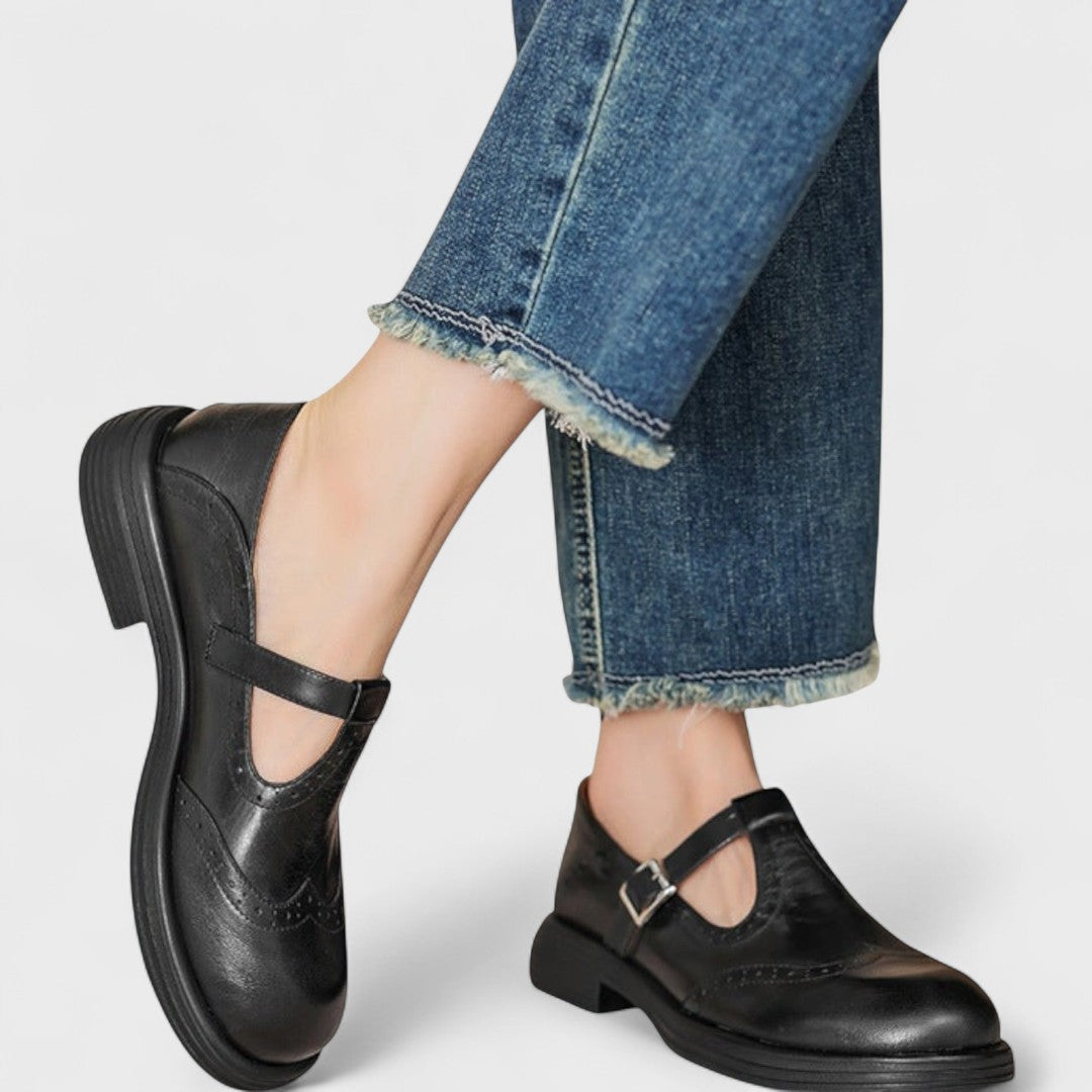 Elisa Leather Heel Mary Jane — front view