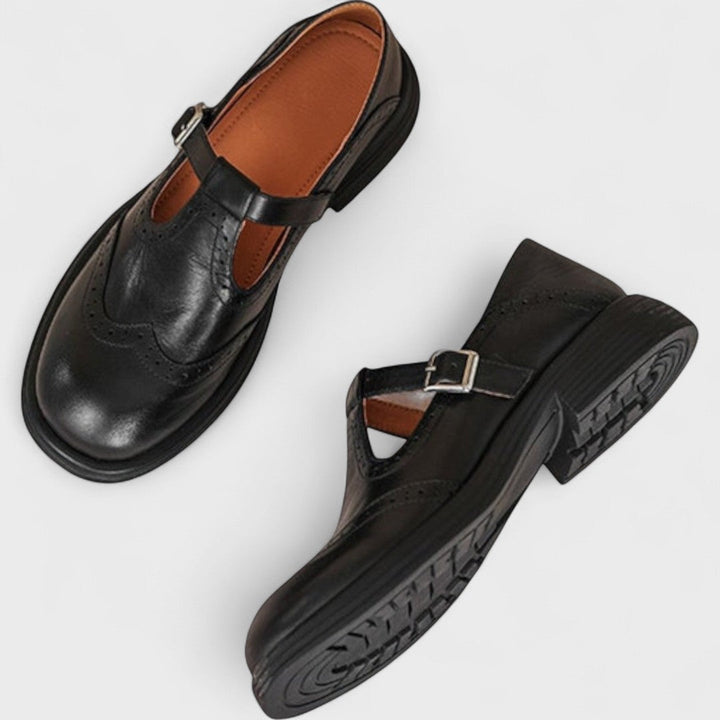 Elisa Leather Heel Mary Jane — top view