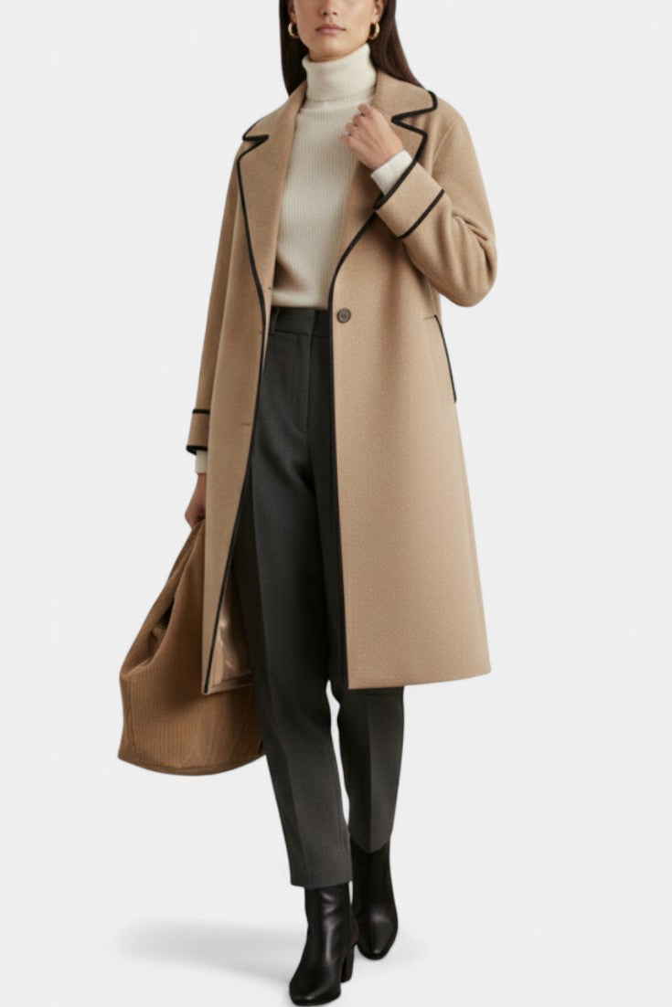 Harper wide collar coat in black front view