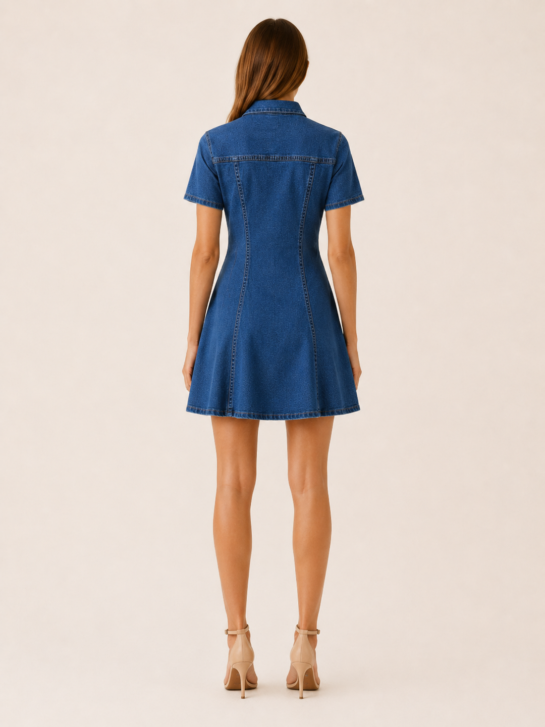 Light Blue Denim Mini Dress with Button Front – side view