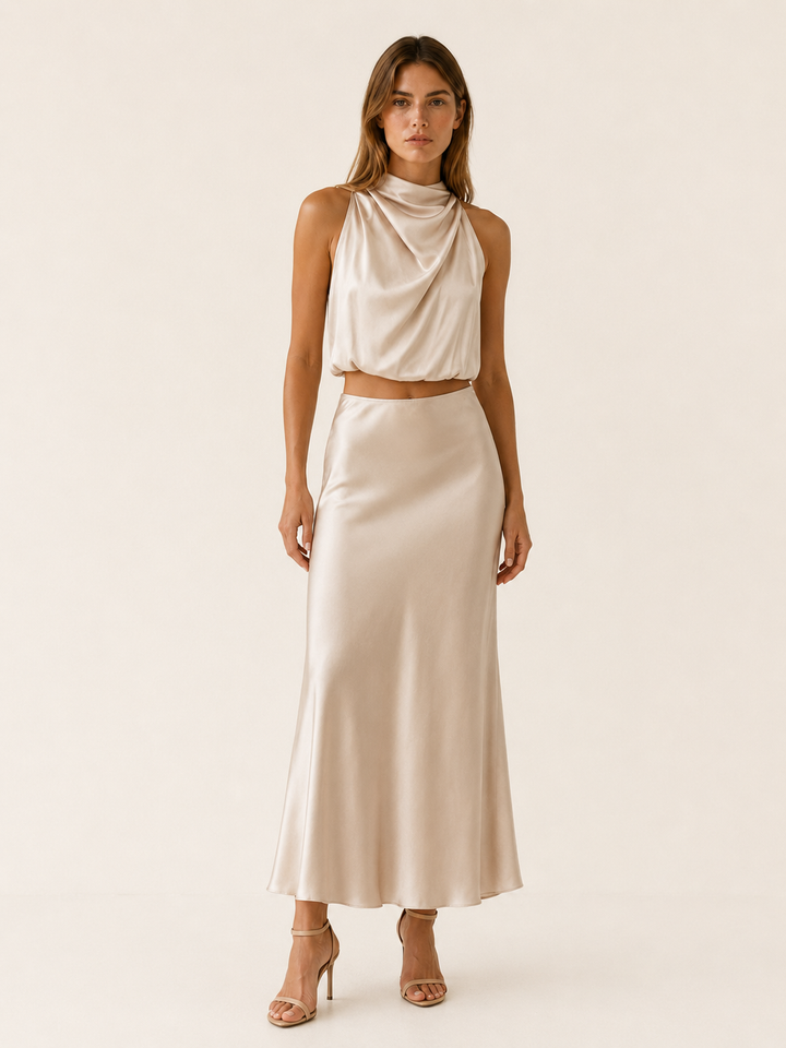 Moira | Satin Two Piece Set with Maxi Skirt