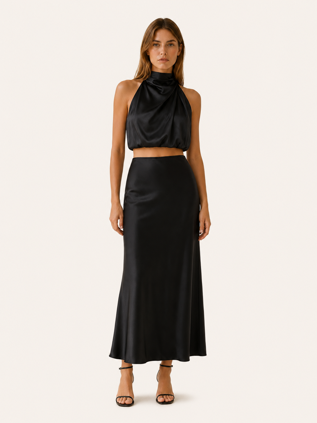 Moira | Satin Two Piece Set with Maxi Skirt
