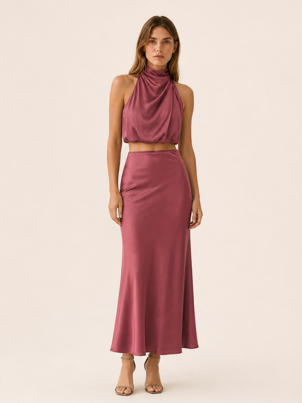 Moira | Satin Two Piece Set with Maxi Skirt