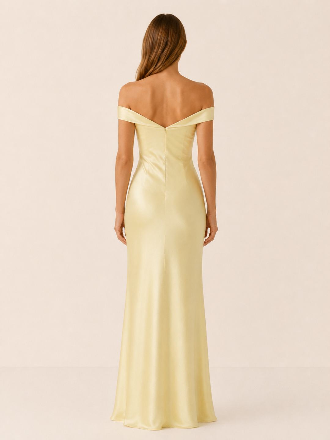 Yellow Off Shoulder Maxi Dress with Fitted Bodice – back view