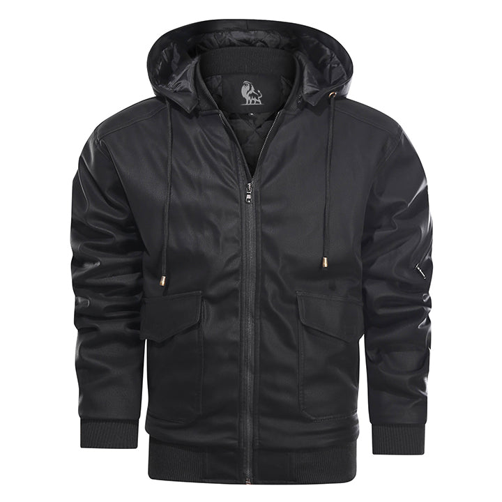 Black Marziano leather jacket, side view