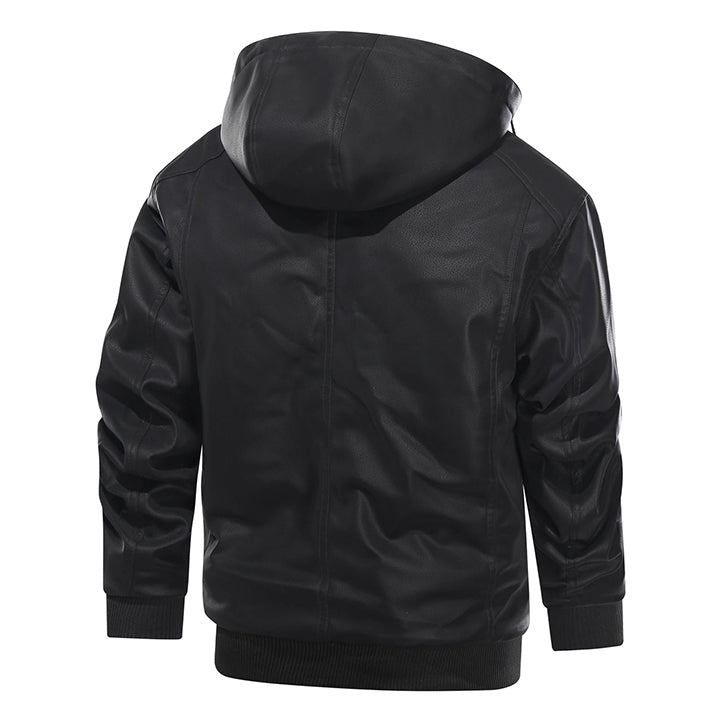 Black Marziano leather jacket, back view