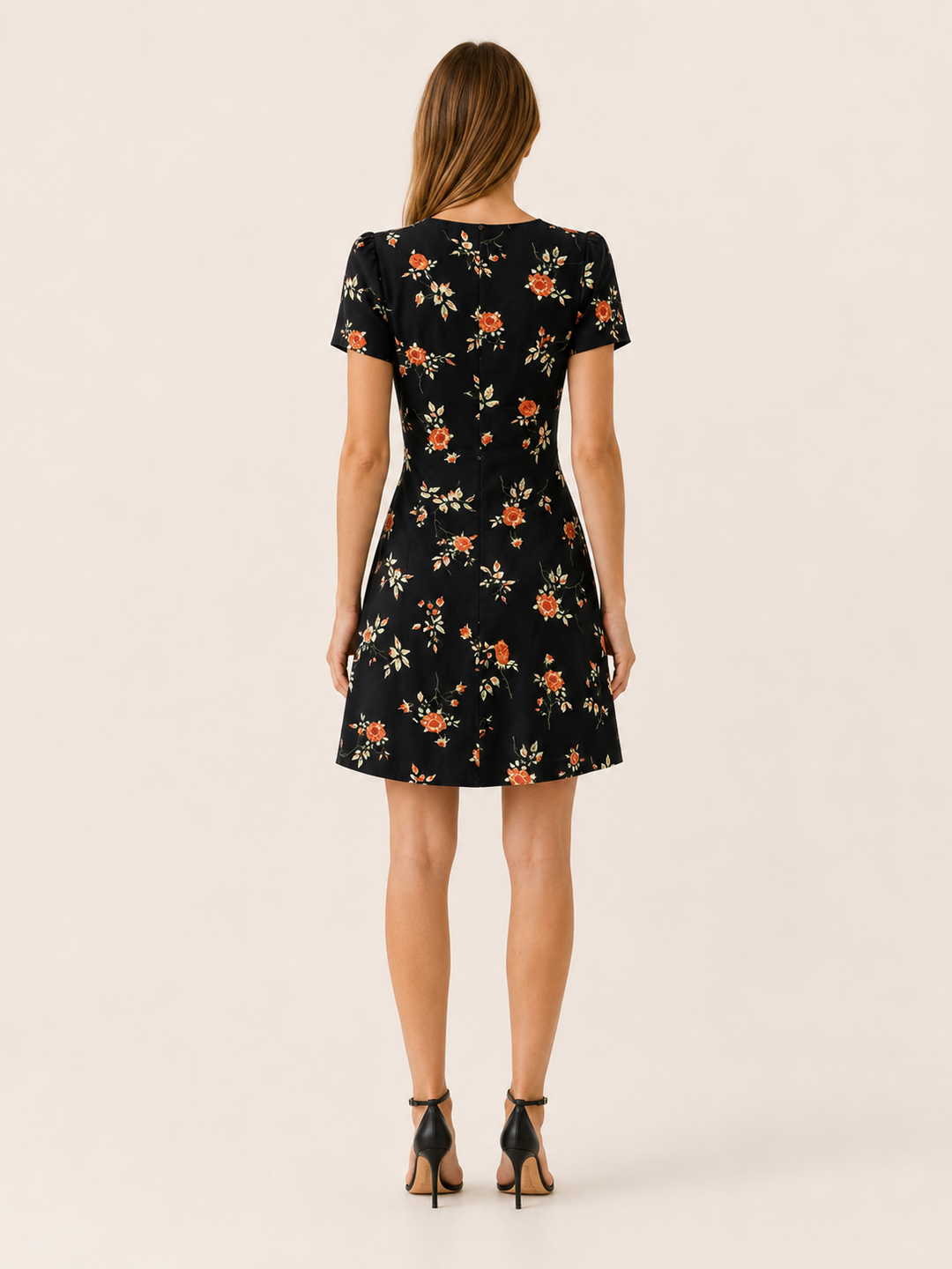 Black Floral Mini Dress with Button Front – side view