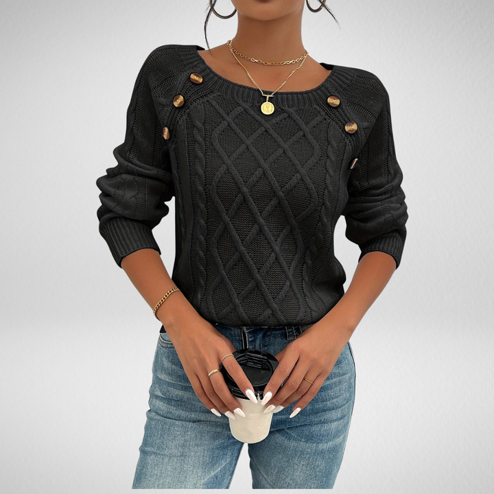 Marisol | Women's Button-Detail Square Neck Cable Knit Sweater