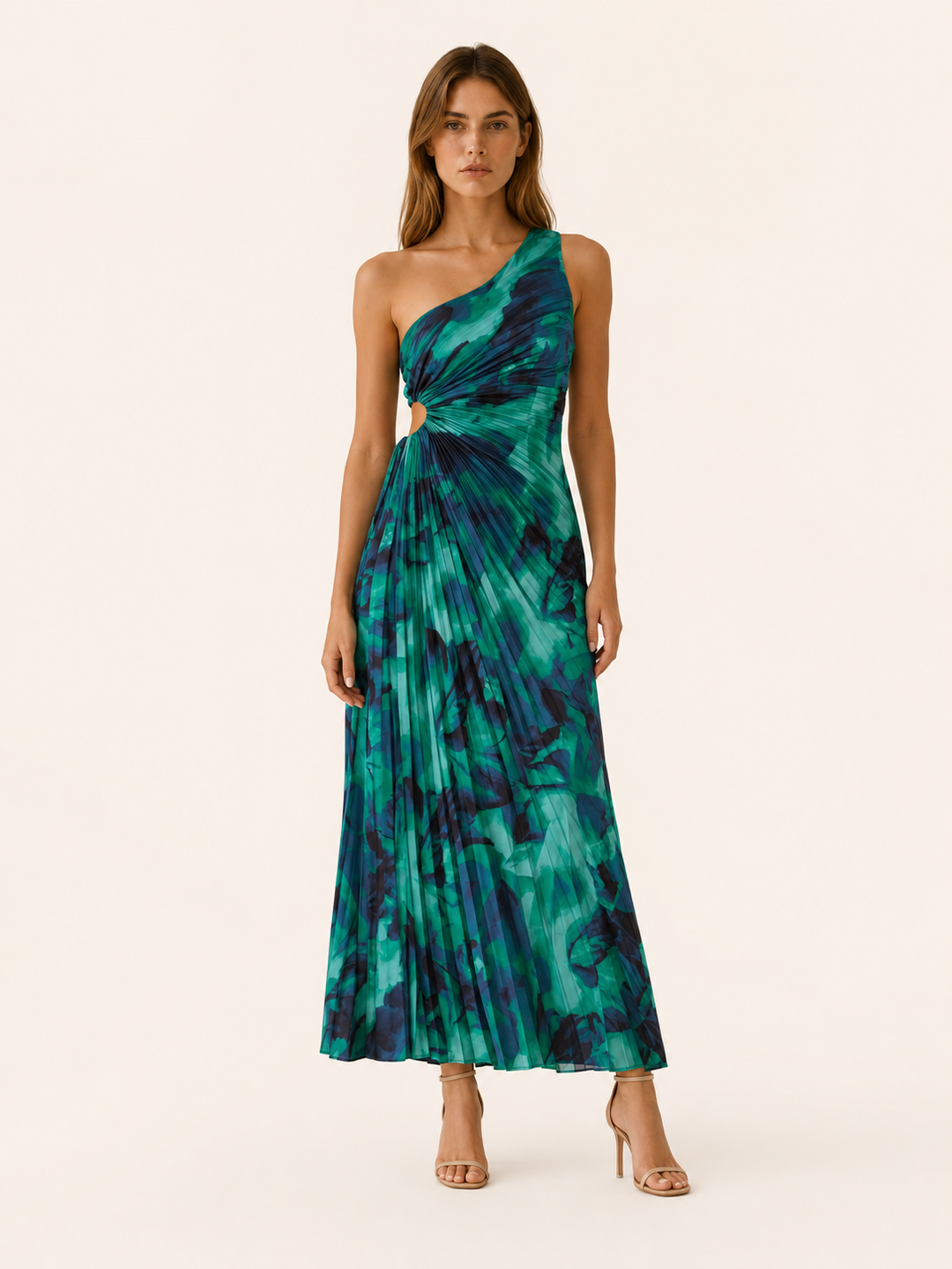 Blue One Shoulder Floral Maxi Dress – close-up