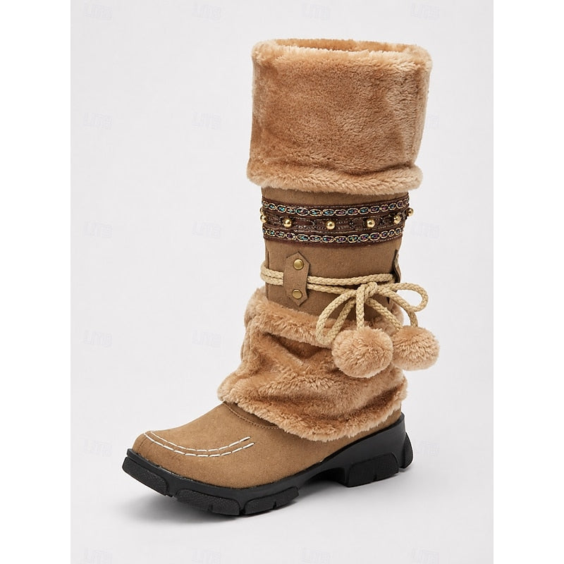 Genesis | Women's Faux Fur Mid-Calf Winter Boots with Beaded Trim