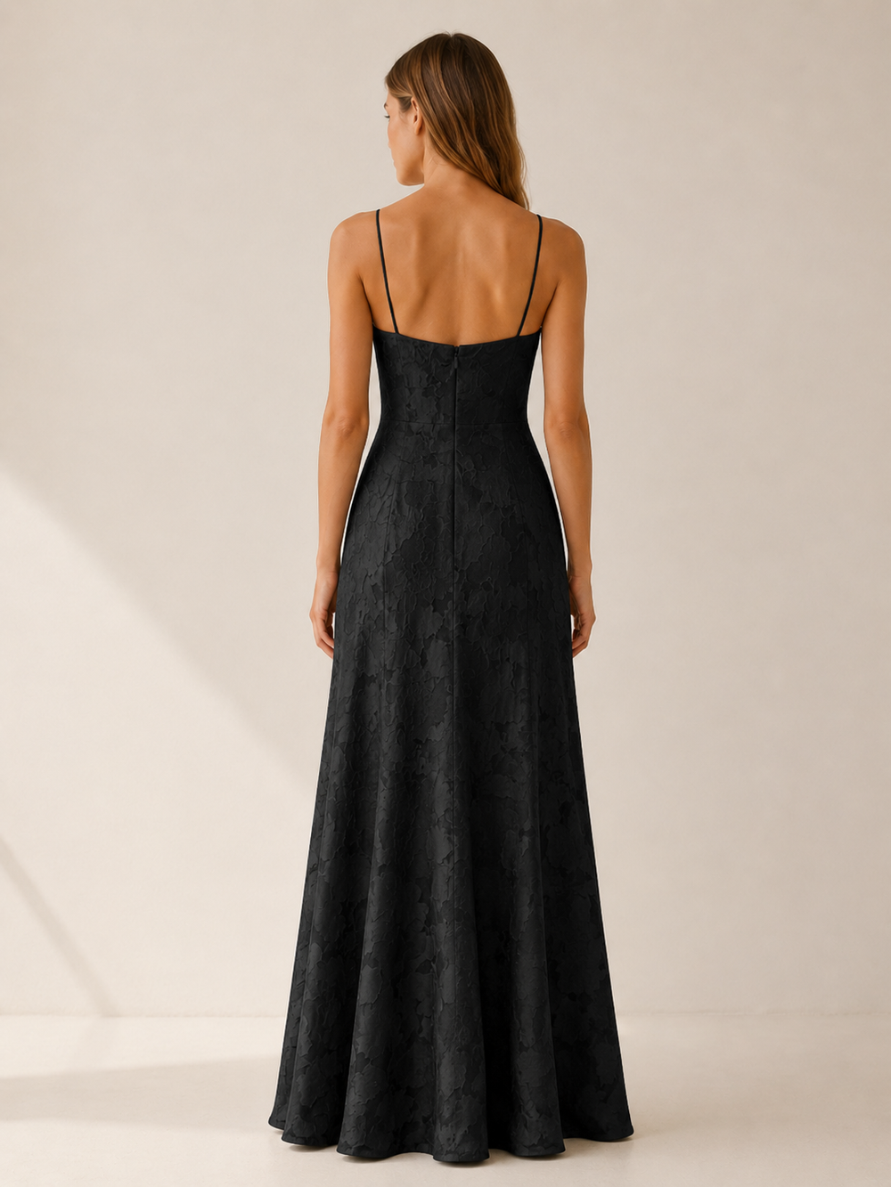 Black Floral Lace Maxi Dress with Side Slit – side view